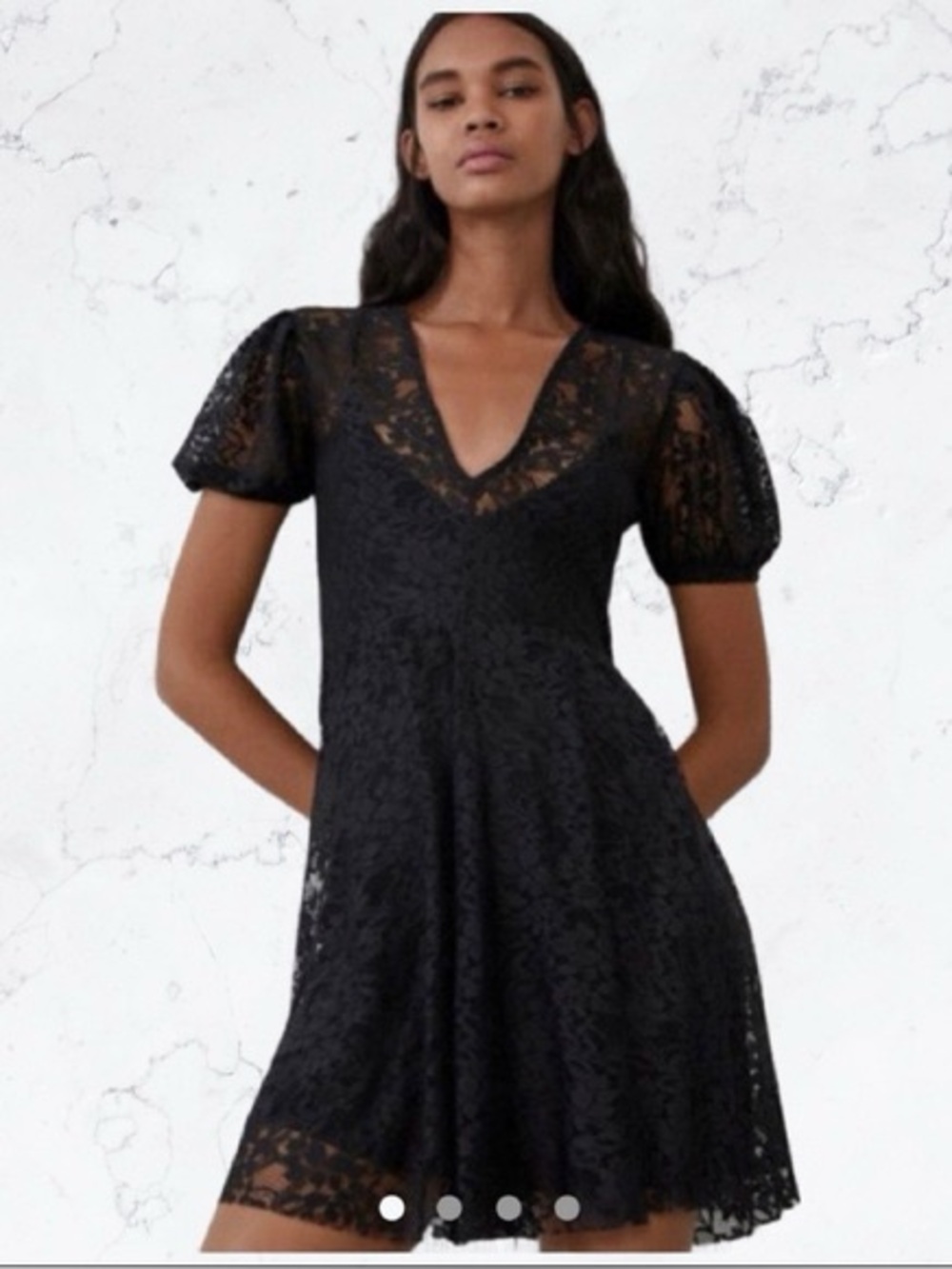 Zara Black Lace V-Neck Short Sleeve Dress